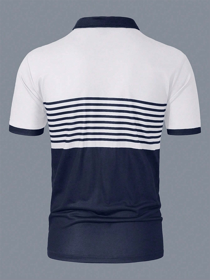 Men's Striped Lettering Casual Polo Shirt