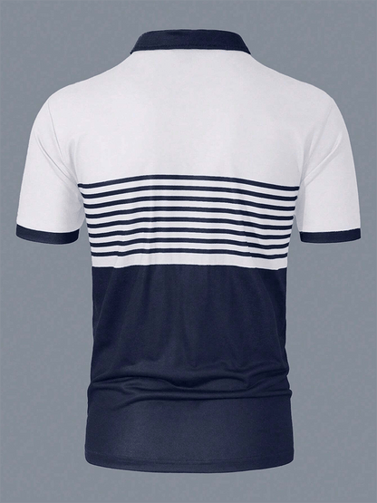 Men's Striped Lettering Casual Polo Shirt