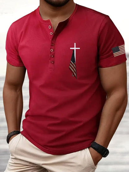 Men'S Flag Cross Print Button design Top