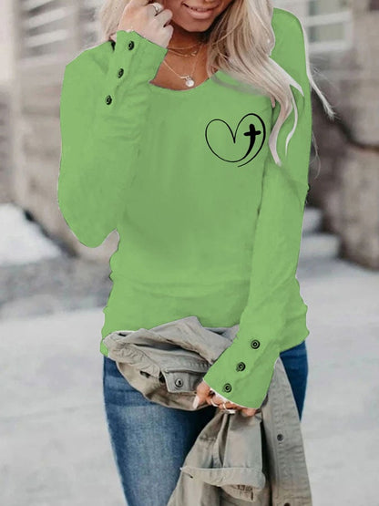 Women's Faith Love Like Jesus Jesus Has My Back Print Button Top