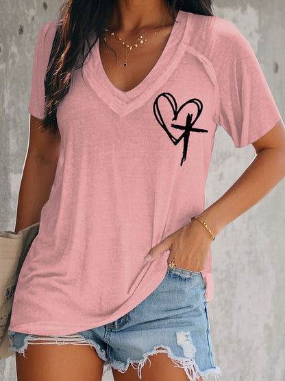 Women's Faith Cross Printed Short Sleeve T-shirt