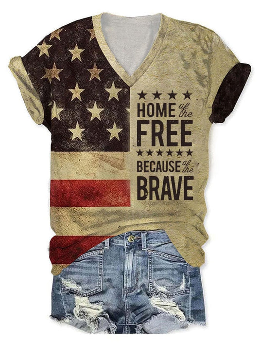 🔥Last Day 49% Off🔥Women's Home Of The Free Because Of The Brave Print T-Shirt