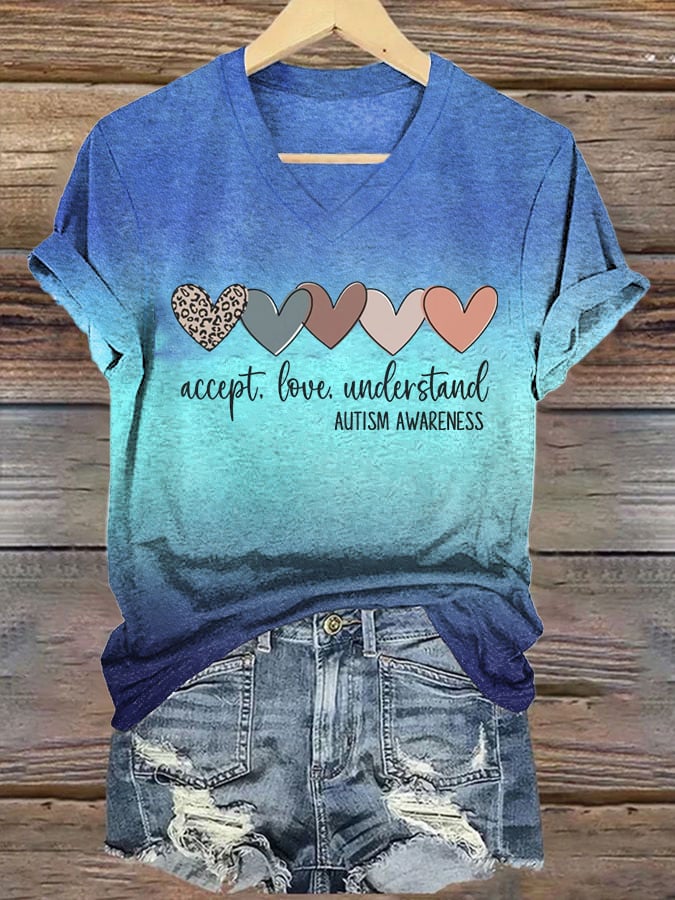 Women's Autism Awareness Understands Love Acceptance Printed Short-Sleeved T-Shirt