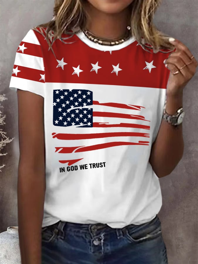 Women'S Independence Day Print Short Sleeve T-shirt