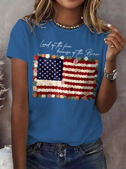 Retro Independence Day Land Of The Free Because Of The Brave Print T-Shirt