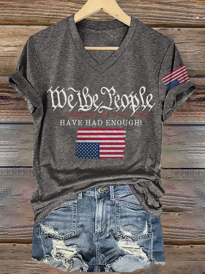 V-Neck Retro We The People Have Had Enough Print T-Shirt