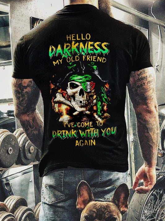 Men's Darkness My Old Friend Skull Patrick's Day Print T-Shirt