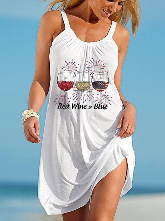 Women's Red Wine and Blue Print Dress