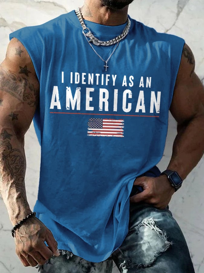 Men's I Identify As An American Print Round Neck Tank Top