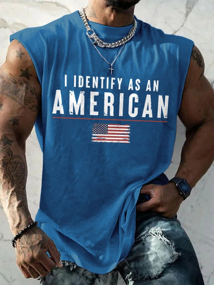 Men's I Identify As An American Print Round Neck Tank Top