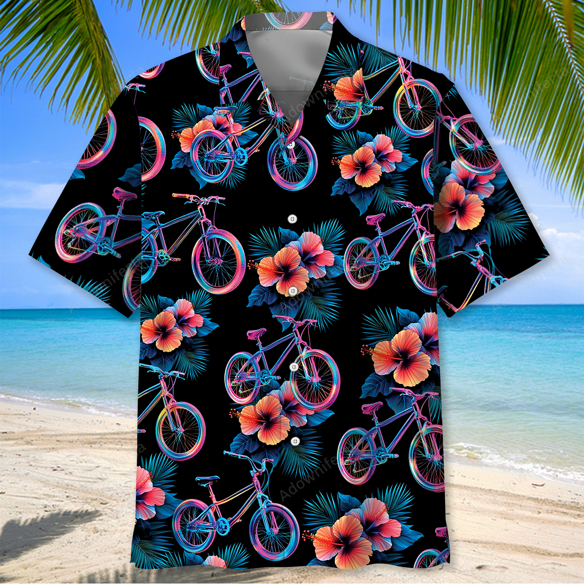 Mountain Bike Hibiscus Hologram Hawaiian Shirt