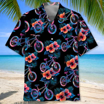 Mountain Bike Hibiscus Hologram Hawaiian Shirt