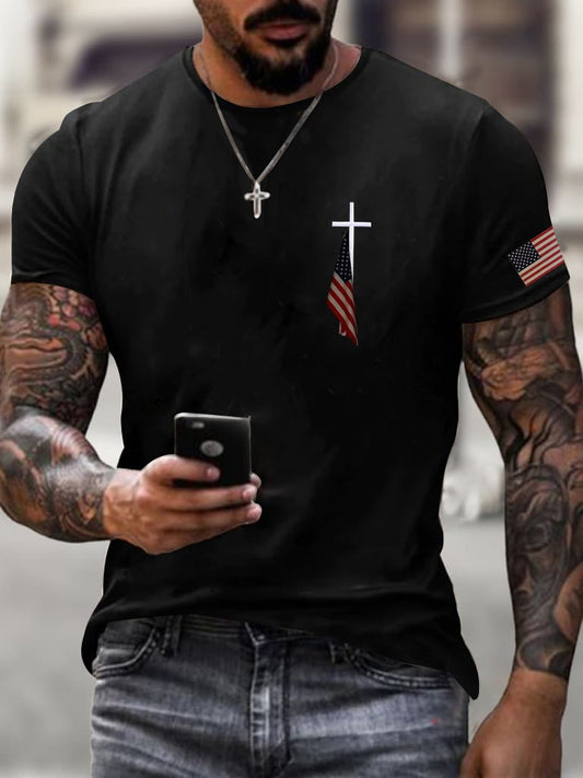 Men's Flag Cross Print  T-Shirt