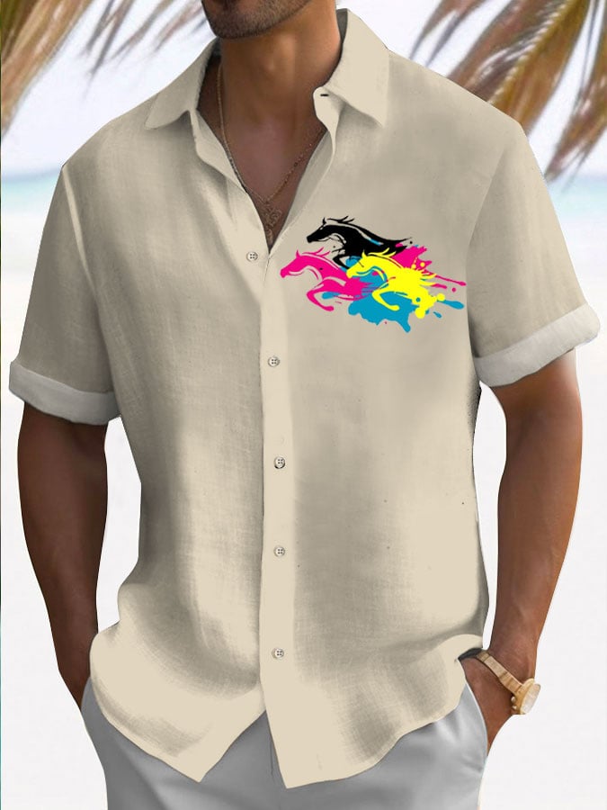 Men's Horse Racing Print Shirt (No Pockets)