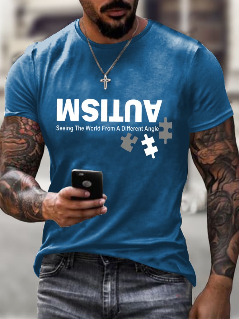 Men's Retro Autism: Seeing The World From A Different Perspective Printed Round Neck T-Shirt