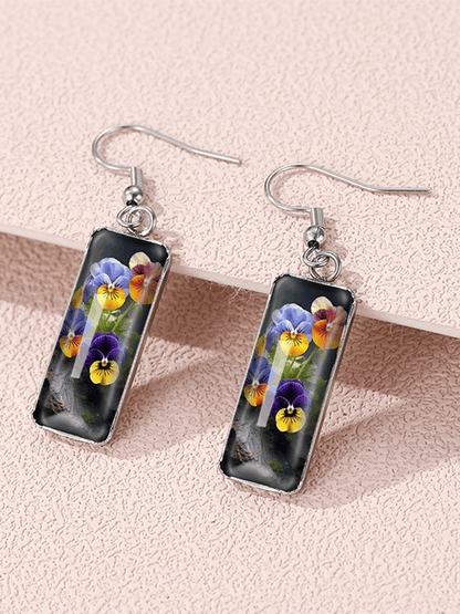 Purple Square Pansy Design Earrings