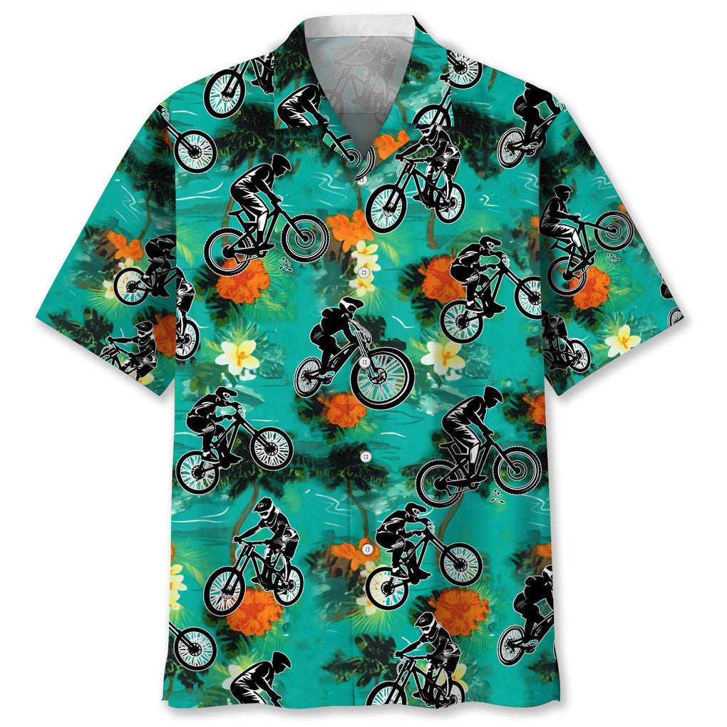Mountain Bike Green Tropical Hawaiian Shirt
