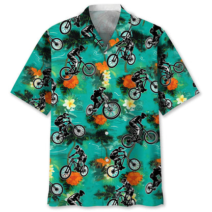 Mountain Bike Green Tropical Hawaiian Shirt