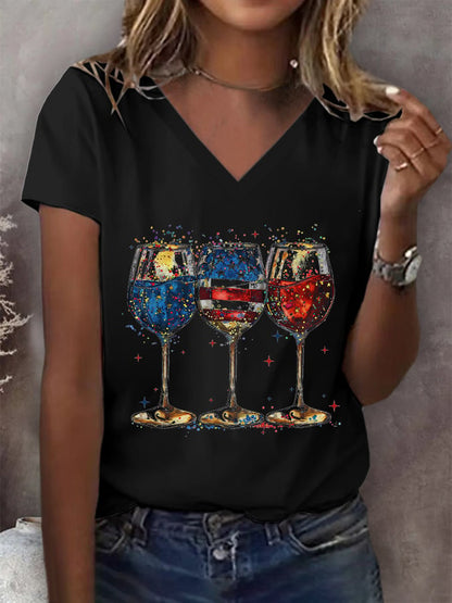 🔥Last Day 49% Off🔥Women's Red Wine & Blue Print T-shirt