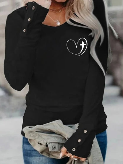 Women's Faith Love Like Jesus Jesus Has My Back Print Button Top