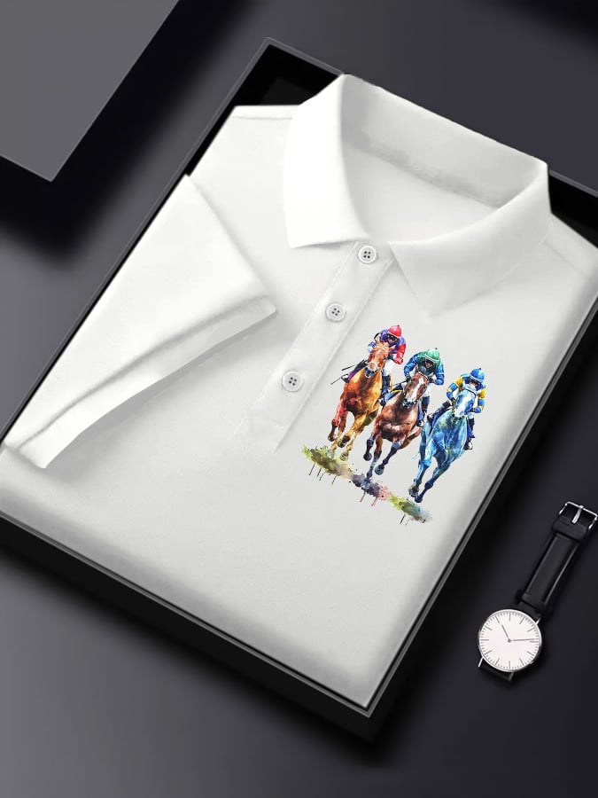 Men's Horse Racing Print Polo Shirt