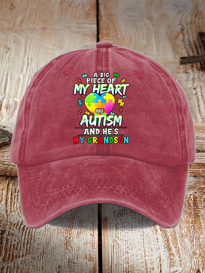 Retro A Big Piece Of My Heart Has Autism And He's My Grandson Print Baseball Cap