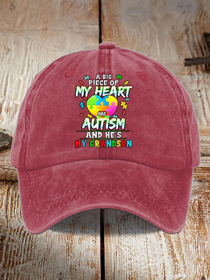 Retro A Big Piece Of My Heart Has Autism And He's My Grandson Print Baseball Cap