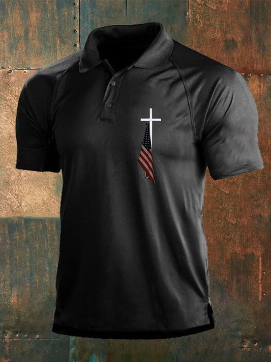 🔥Buy 3 Get 10% Off🔥Men's Flag Cross Print Polo Shirt