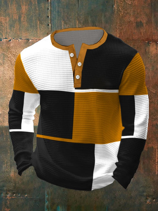 Lässiger Henley mit Kontrastwaffelmuster für Herren