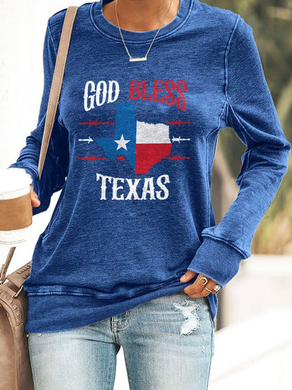Retro Texas Strong God Bless Texas Print Sweatshirt