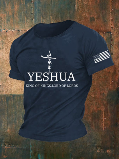 Men's Vintage Faith “Yeshua King Of Kings Lord Of Lords” Print Casual T-Shirt
