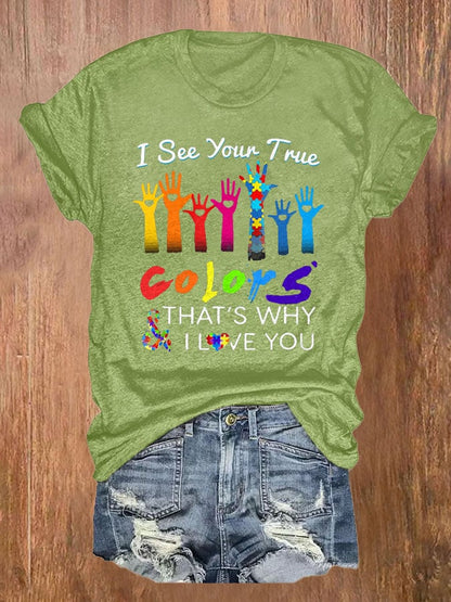 Autism Awareness I See Your True Colors Hands Print T-Shirt