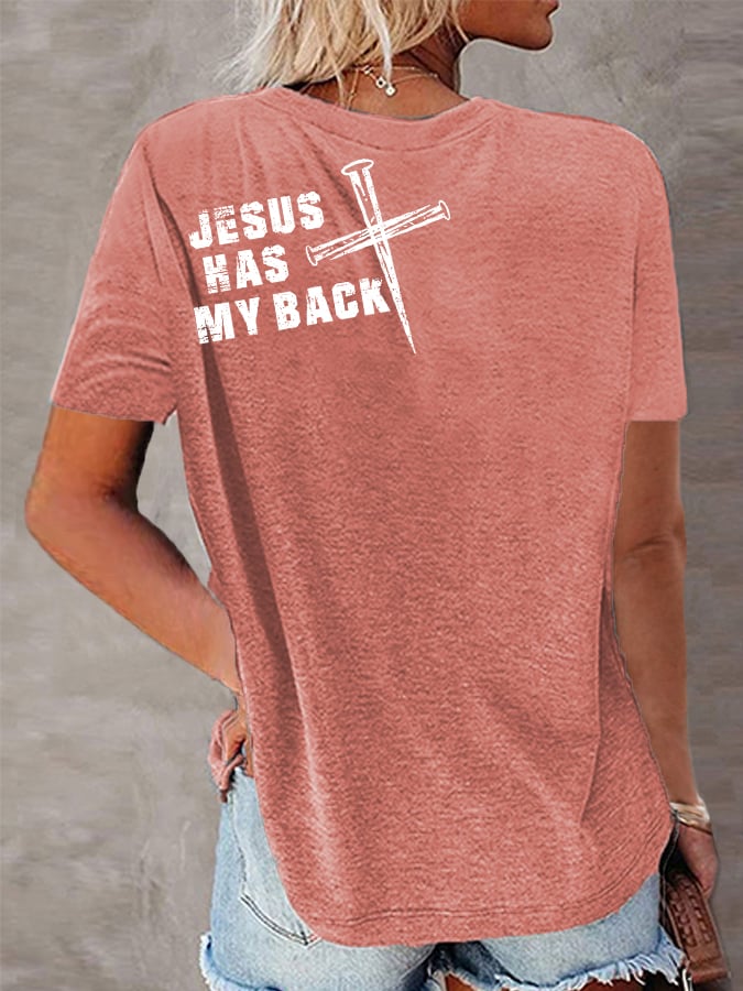 Women's Jesus Has My Back Christian Cross Faith Tee