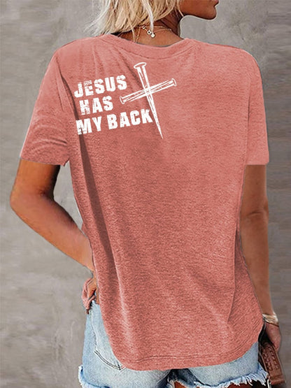 Women's Jesus Has My Back Christian Cross Faith Tee