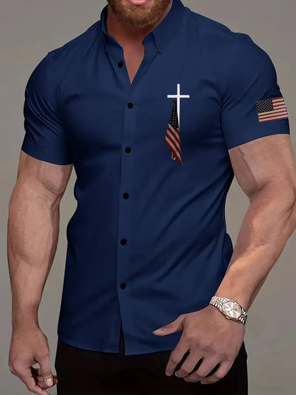 Men'S Flag Cross Print Shirt