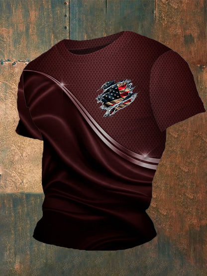 Men's Independence Day Flag Print Crew Neck T-Shirt