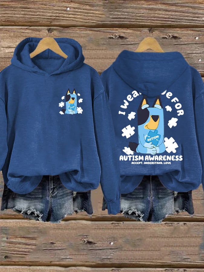 Retro Autism Awareness I Wear Blue For Autism Print Hoodie