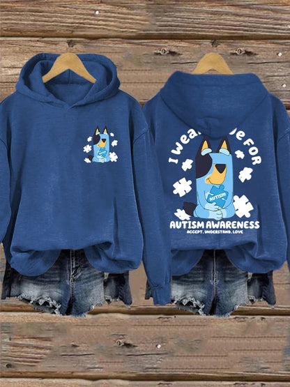 Retro Autism Awareness I Wear Blue For Autism Print Hoodie