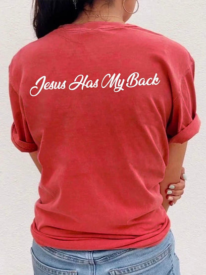 Women's Jesus Has My Back, Blessed Heart Cross T-shirt