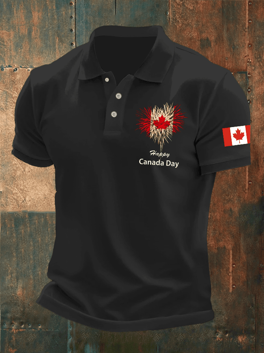 Men's Retro Happy Canada Day Print Polo Shirt