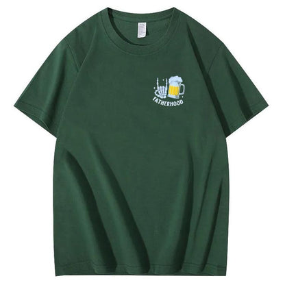 Fatherhood Skull And Beer Pattern Print Cotton T-Shirt