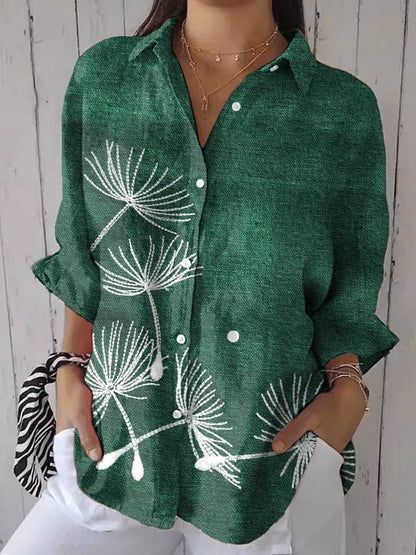 Women's Casual Vintage Blue Dandelion Shirt