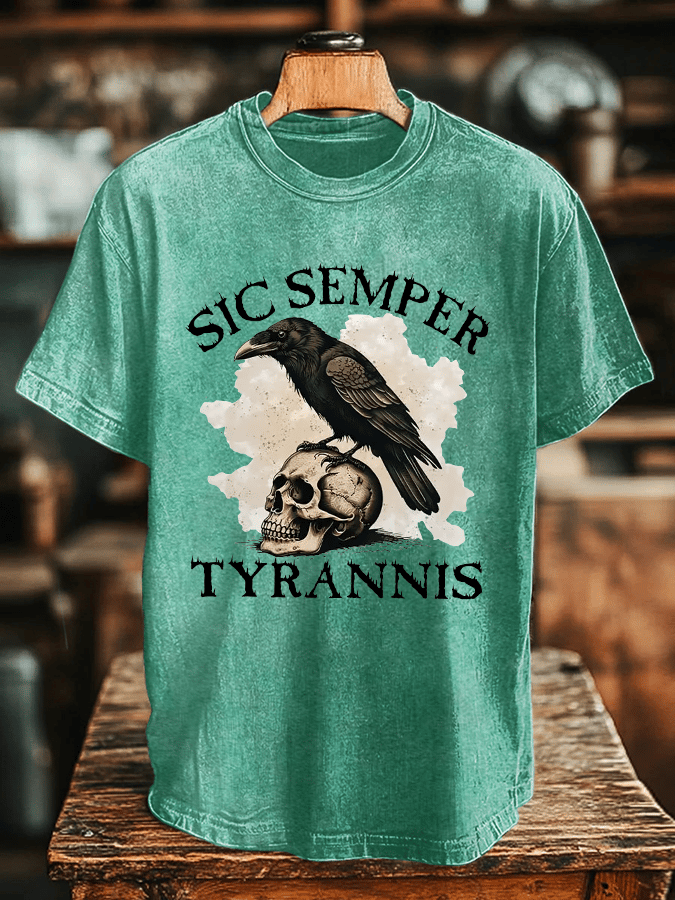 Men's Sic Semper Tyrannis Print Washed Cotton T-Shirt