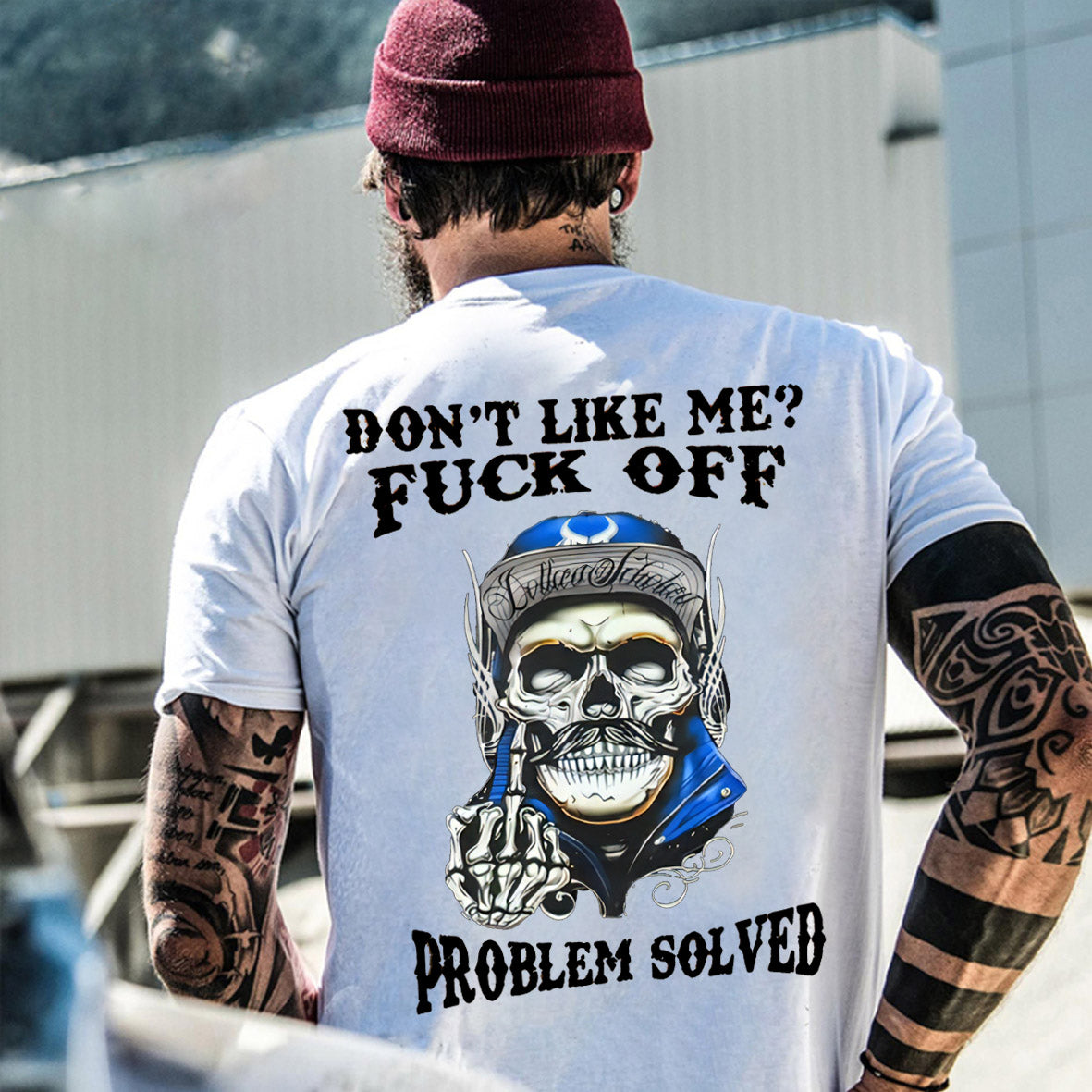 Don't Like Me Fuck Off Problem Solved  Pattern Print 100%Cotton T-Shirt