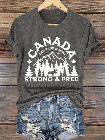 Women’s Canada The True North Strong And Free Print Casual T-Shirts