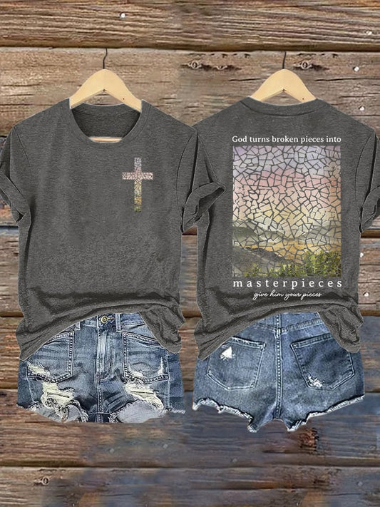 Women'S God Turns Broken Pieces Into Masterpieces Printed Casual T-Shirt