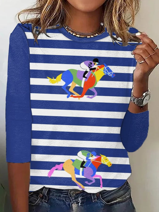 Women's Retro Kentucky Derby Print Crew Neck T-Shirt