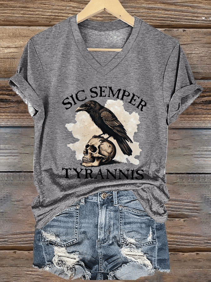 Women's Sic Semper Tyrannis Print V-Neck T-Shirt