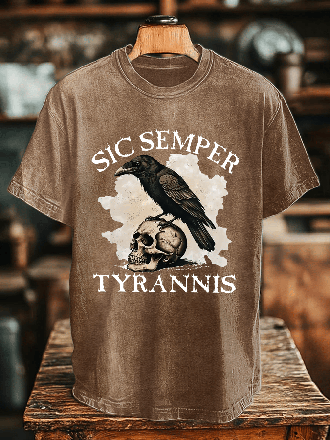 Men's Sic Semper Tyrannis Print Washed Cotton T-Shirt