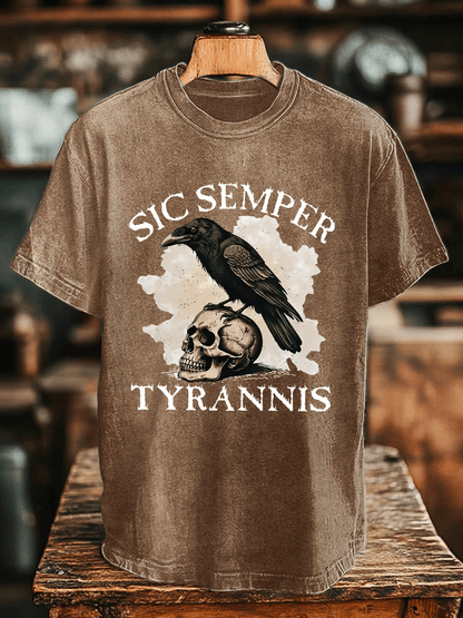 Men's Sic Semper Tyrannis Print Washed Cotton T-Shirt